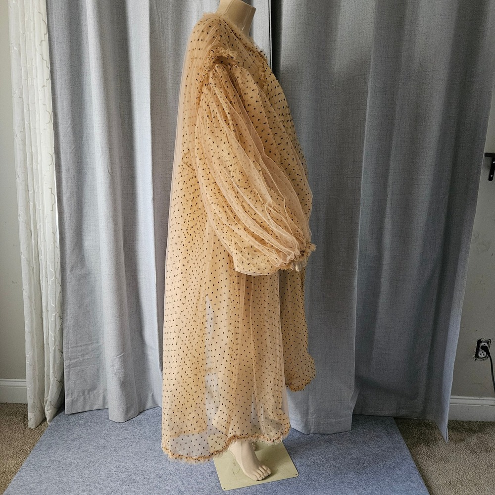 Fancy Dream Peach Tulle Polka Dot Sheer Ruffle Puff Sleeve Duster Robe OS - Picture 5 of 11
